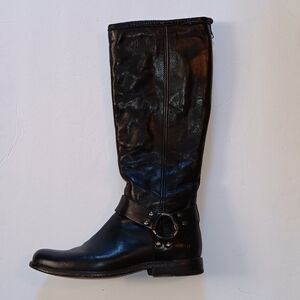 Frye Knee High Black Harness Moto Boots 7.5M